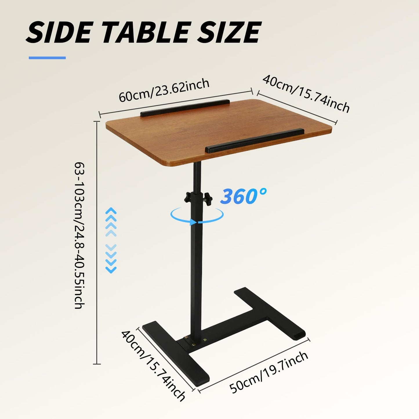 XUDREZ Adjustable C Shaped Side Table, Top Tilting Laptop Stand Tray Tables, End Table for Living Room Bedroom Sofa Bathtub Bedside Nursing（Wood