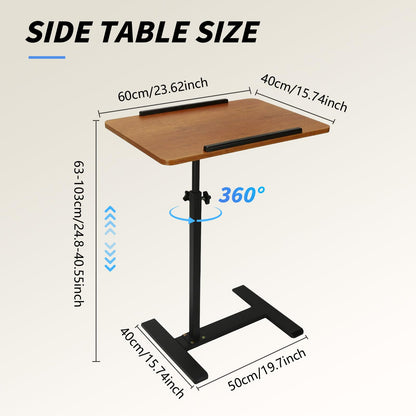 XUDREZ Adjustable C Shaped Side Table, Top Tilting Laptop Stand Tray Tables, End Table for Living Room Bedroom Sofa Bathtub Bedside Nursing（Wood