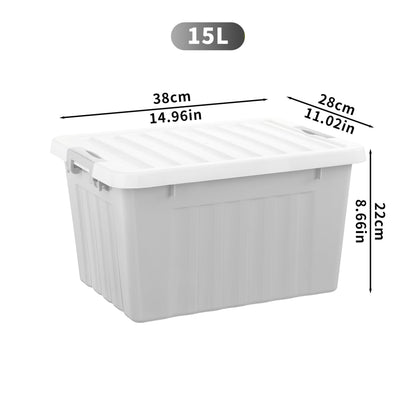 Cetomo 15L*4 Storage Boxes with Lids, Plastic Storage Box with Secure Side Latches, Stackable & Nestable Organizer for Home, Office, Moving, PP, Gray