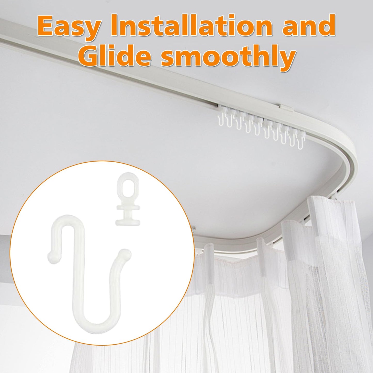 12 Pairs Curtain Hooks & Gliders – Durable S-Shaped Hooks with Quiet Smooth Rollers, Flexible Track Accessories for Ceiling & Bathroom Curtains