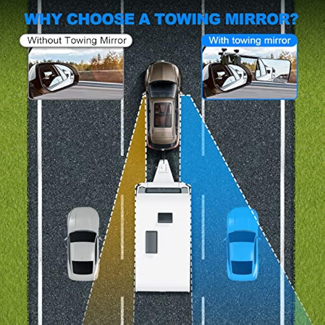 SUPAREE Car Towing Mirrors Caravan Towing Mirrors Caravan mirrors for Cars Wing Mirror Extensions for caravan towing with Clamps Safe Universal Pair