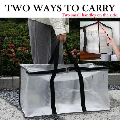 4Pcs Extra Large Moving Storage Bag with Zips Clear Wardrobe Organizer Tote