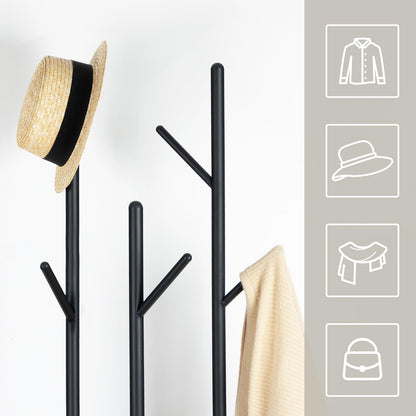 HOOBRO Coat Stand, Coat Rack for Hallway, Freestanding Coat Rack Stand with 8 Hooks, Storage Shelves, Hall Trees for Clothes, Rustic Brown EBF33YM01