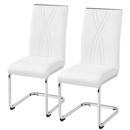 Yaheetech Dining Chairs 2pcs Modern Faux Leather High Back Chairs White