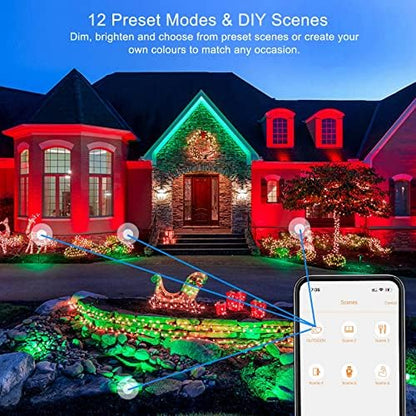 LED Flood Lights RGB Colour Changing 300W Equivalent Outdoor,30W Bluetooth RGBW Smart Floodlight APP Control, IP66 Waterproof, Timing, 2700K & 16 Million Colours for Garden Stage,2 Pack,DUSKTEC