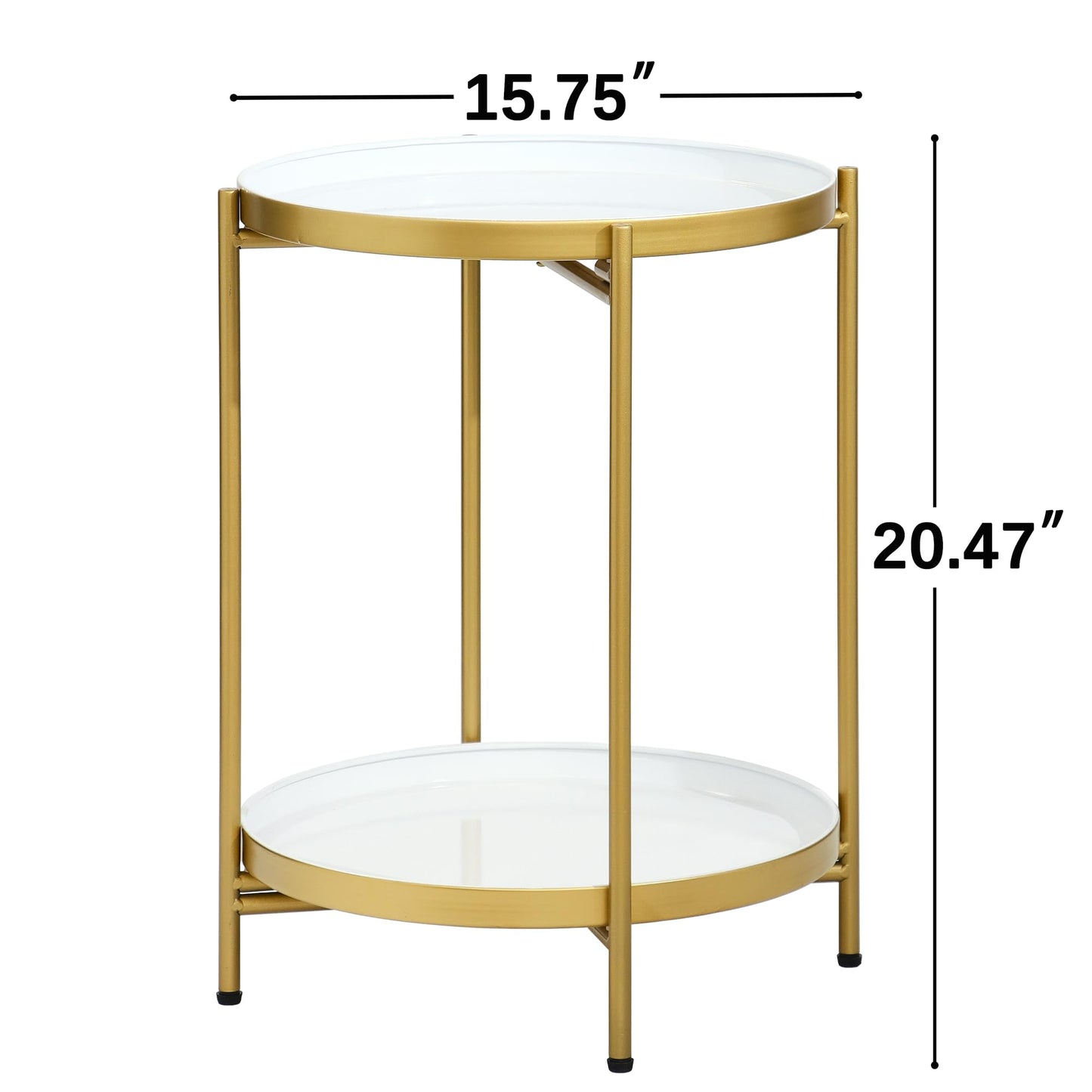 Mordchil EU 2-Tier Round End Side Table, Small Metal Side Table with Removable Tray, Folding Accent Tables for Living Room, Balcony