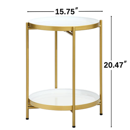 Mordchil EU 2-Tier Round End Side Table, Small Metal Side Table with Removable Tray, Folding Accent Tables for Living Room, Balcony