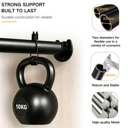 Wardrobe Rail Extendable Clothes Rail Heavy Duty 32mm Adjustable Wardrobe Pole and Fittings with Brackets Black 68-110cm