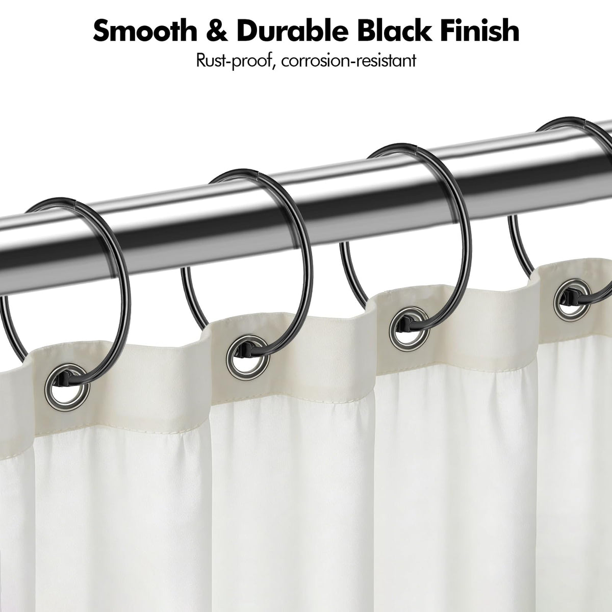 Lunhoo 20-Pack 50 mm Shower Curtain Rings, Shower Curtain Hooks, Multi-Purpose Round Clips, Large Metal Binder Ring, Key Ring (Black)
