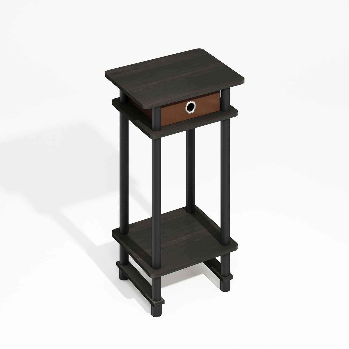 Furinno TURN-N-TUBE Side Table, 3-Tier End Table with Storage Bin, Open Shelf Night Stand, Bedside Table, Toolless Assembly, for Living Room, Bedroom