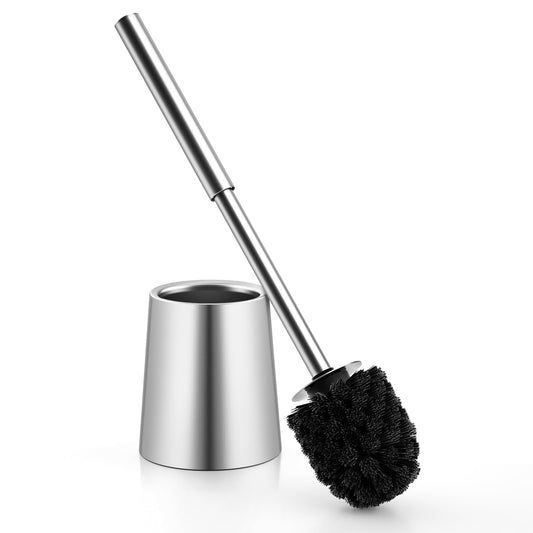 TOURRAMIT 304 Stainless Steel Toilet Brush & Holder- Replaceable Brush Head, Efficient Cleaning - Ergonomic Thickened Handle ?Durable- Silver