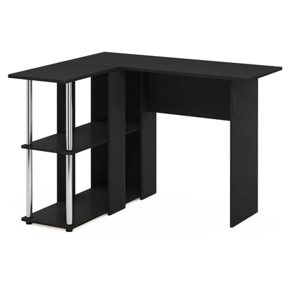 Furinno L-Shape Desk with Bookshelf, Engineered Wood, Americano/Chrome, 104.5 (W) x 73.51 (H) x 87.5 (D) cm