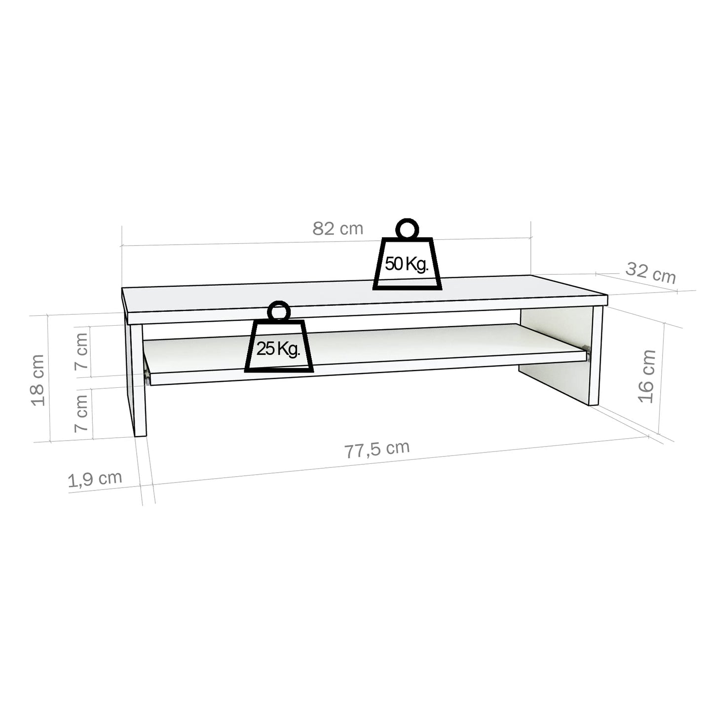 Henor Stand Monitor Riser Wooden Screen with Removable Tray 82 x 32 x 18 cm. Supports 50 kg. White.