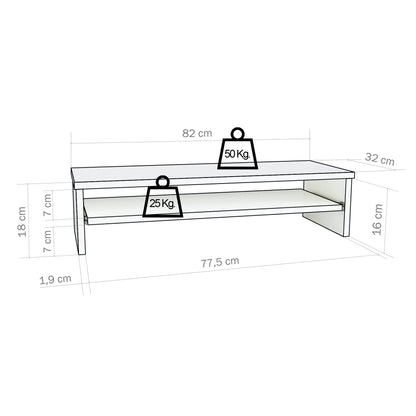 Henor Stand Monitor Riser Wooden Screen with Removable Tray 82 x 32 x 18 cm. Supports 50 kg. White.