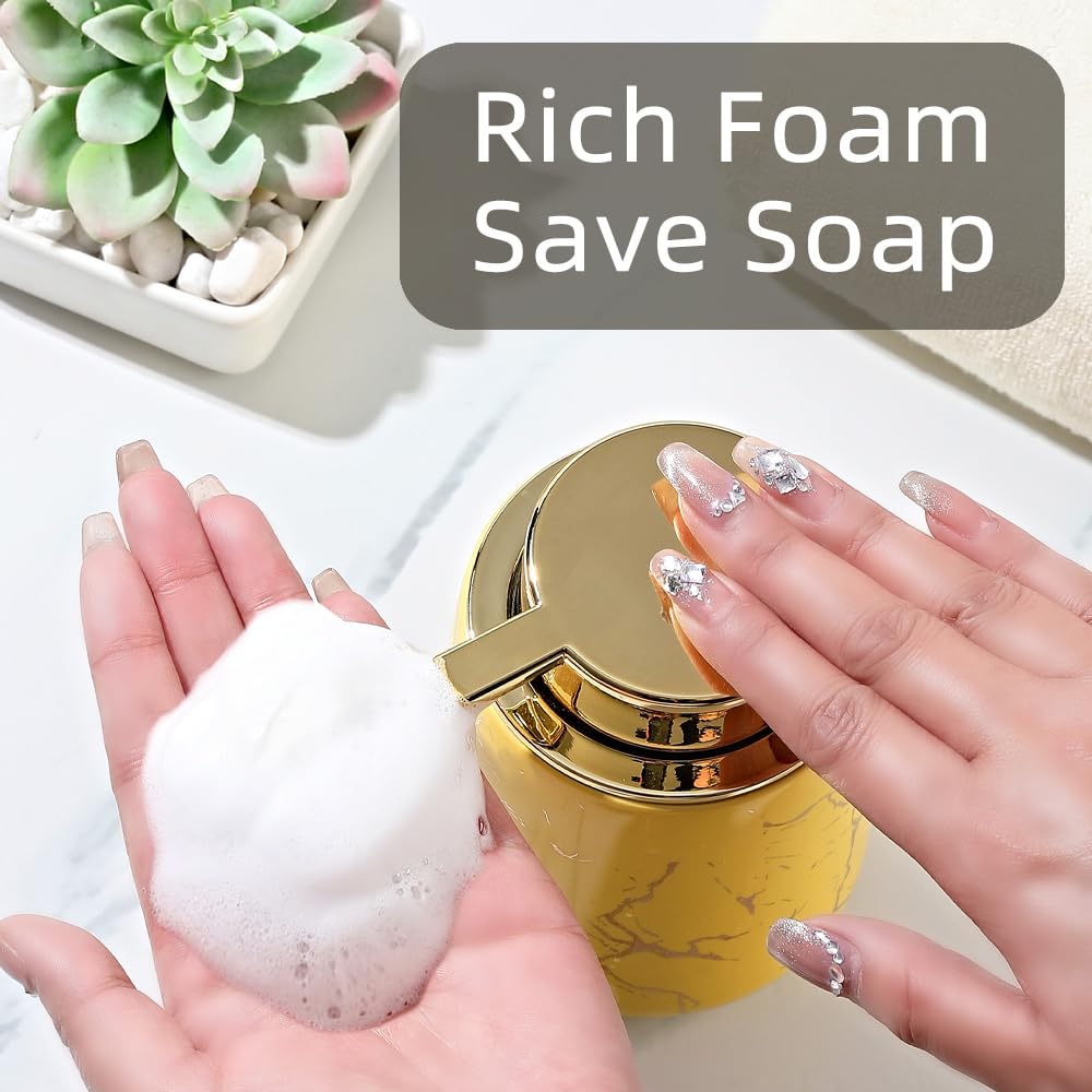 Marble Foam Soap Dispenser for Bathroom, Chic Ceramic Bottle(Yellow)