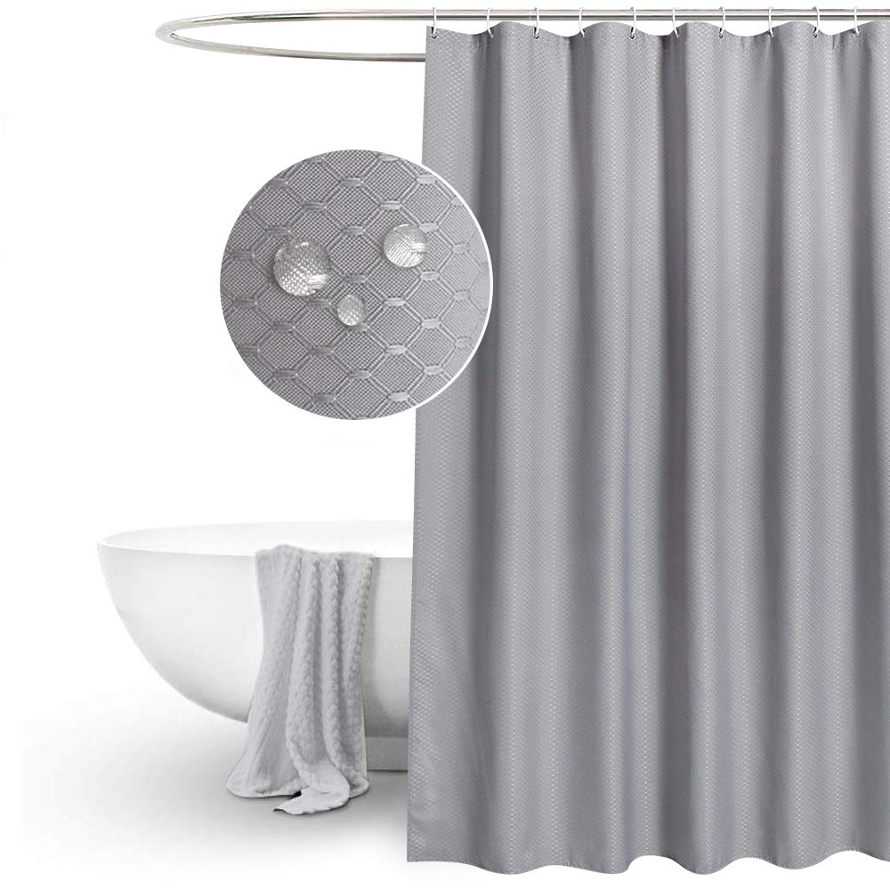 EurCross Long Shower Curtain 180 x 200cm,Heavy Grey Waffle Weave Fabric Washable Bathroom Curtains for Shower Waterproof Mildew Resistant Polyester
