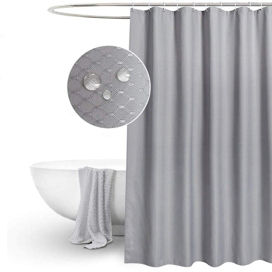 EurCross Long Shower Curtain 180 x 200cm,Heavy Grey Waffle Weave Fabric Washable Bathroom Curtains for Shower Waterproof Mildew Resistant Polyester