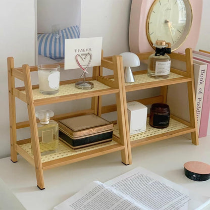 YEHEI Wooden Storage Shelf,2-Tier Desktop Organizer - Multi-Use Display Rack for Supplies, Makeup, Stationery