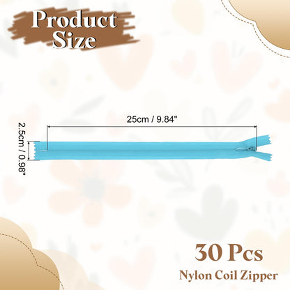 sourcing map 30Pcs 25cm/10-Inch Nylon Coil Zippers, #3 Closed End Separating Jacket Zippers Bulk Frame Replacement for Tailor Sewing Bag Craft