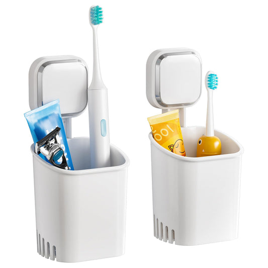 TAILI Toothbrush Holder Wall Mounted 2 Pack, MAX Hold 5 KG, Square Suction Cup Toothbrush Holder for Bathroom, Shower Razor Organizer, No Drilling,