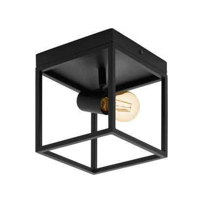 Eglo Flush Ceiling Light Fitting Silentina, Lighting in Industrial Design, Living Room, Kitchen and Hallway lamp Made of Black Steel, E27 Socket