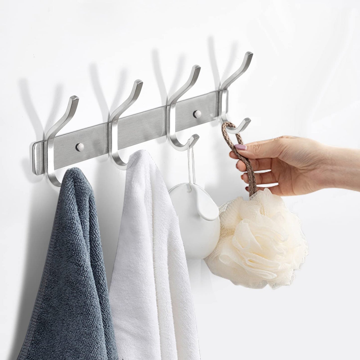 MEIJO Coat Hooks Wall Mounted, Coat Rack Wall Mounted Stainless Steel with 4 Hooks Heavy Duty Coat Hooks for Door, Bedroom, Bathroom, Kitchen