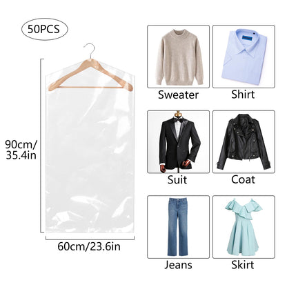 50 Pack Plastic Clothes Covers Protector Bags 23.6× 35.4 inches Clear Garment Bags Dry Cleaning Bags