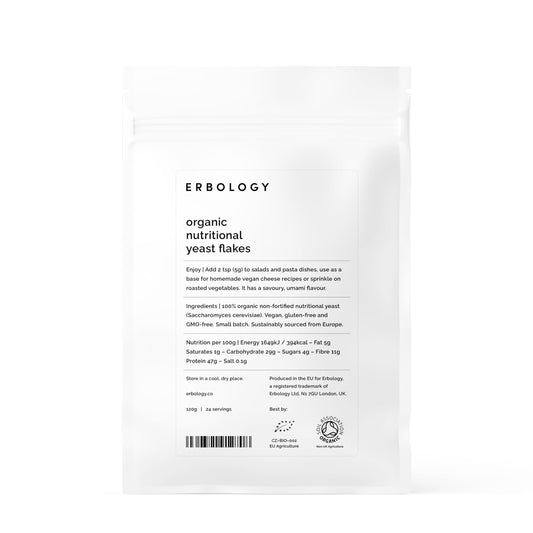 Erbology Organic Nutritional Yeast Powder 120g - 24 Servings - Non-Fortified - Immunity and Gut Health Support - Rich in B Vitamins - Sustainably