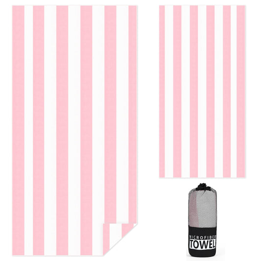 Ainiv Large Beach Towel, 80 * 180cm Double Sides Striped Sand Free Pool Towel, Soft and Lightweight Sport Yoga Towel with Bag, Microfibre Quick Dry