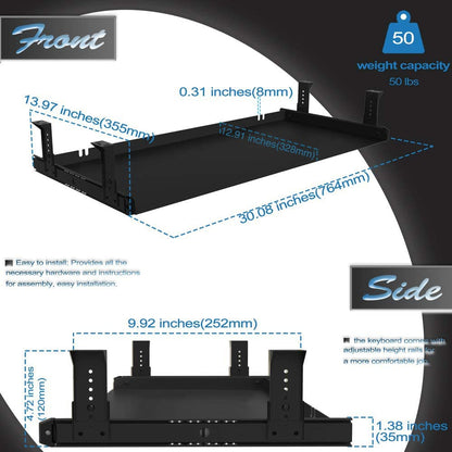 FRMSAET All-Metal 53 cm/60 cm/76 cm Slide Out Drawer Platform(76 cm, Black)