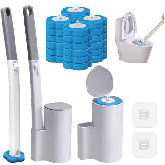 Disposable Toilet Brush 2Pack with 24 Refill Sponges, Wall Mounted Toilet Cleaning Wand System with Holder for Bathroom, Sink, Bathtub, and Floor