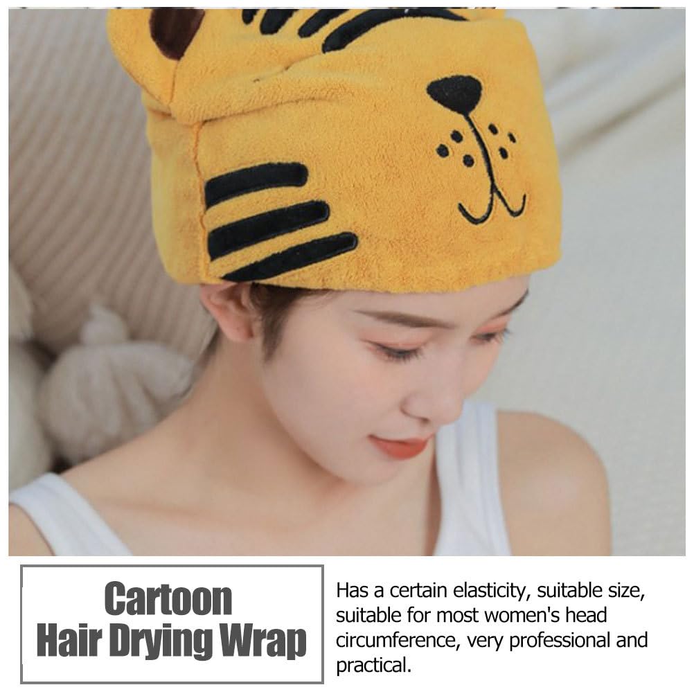 FOMIYES Cartoon Animal Dry Hair Hat for Women and Kids Microfiber Hair Drying Cap Soft Coral Fleece Quick Absorbent Shower Towel Wrap Elastic Fit