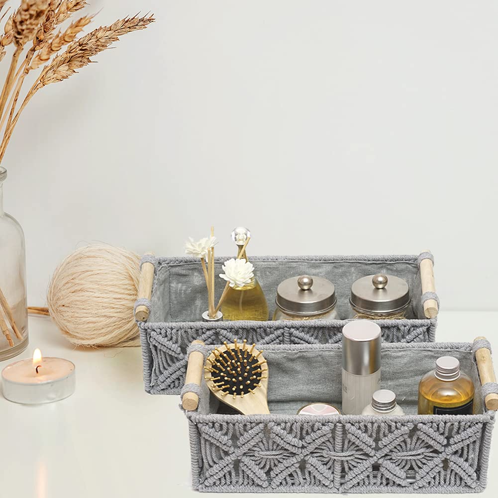 Macrame Storage Basket Boho Decor Baskets for Organizing Woven Decorative Countertop Toilet Paper Tank Top Home Bedroom Nursery Livingroom Entryway