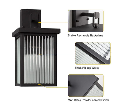 DAWALIGHT Outdoor Lantern Wall Lights Mains Powered Rectangle Porch Lantern Light Metal with Ribbed Glass Lampshade Wall Sconce, E27 Socket Wall Lamp