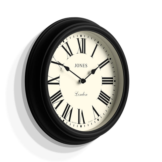 Jones Clocks Venetian wall clock | Classic round clock | 30cm | Black | Roman numerals | Traditional design ideal for kitchen, living room or bedroom