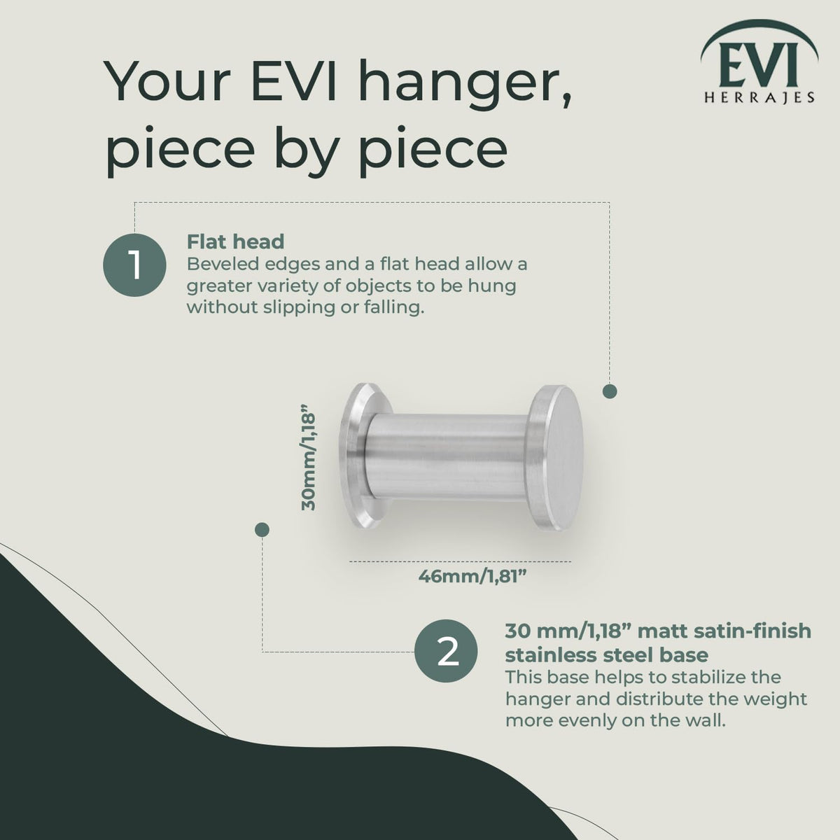EVI Herrajes Bathroom Hanger | Stainless Steel Wall Hanger | Matte Finish | For Hanging Clothes, Coats or Towels| Towel Rack with Invisible Screw
