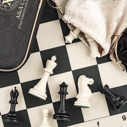 A&A Tournament Chess Set / 20'' x 20'' Foldable Silicone Chess Board / 3.75'' King Height Plastic Quadruple Weighted Classic Staunton Pieces/Storage Bag