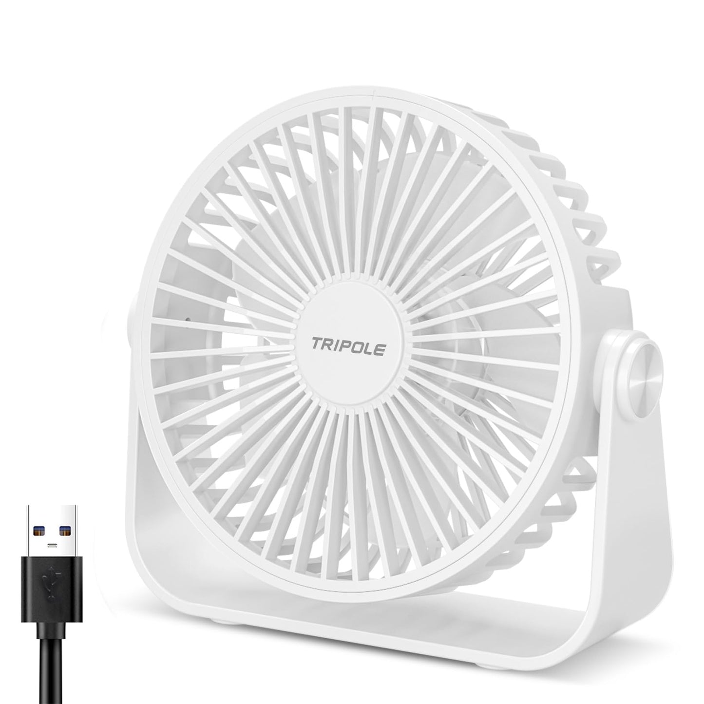TriPole USB Desk Fan, 3 Speeds Adjustable Table Fan, Powerful but Silent 360? Head Rotation Personal Desktop Fans, 4.5 Inches Portable Mini Fan for
