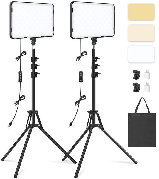 2 Pack LED Video Light with 63'' Tripod Stand, Obeamiu 2500-8500K Dimmable Photography Studio Lighting for Video Film Recording/Collection