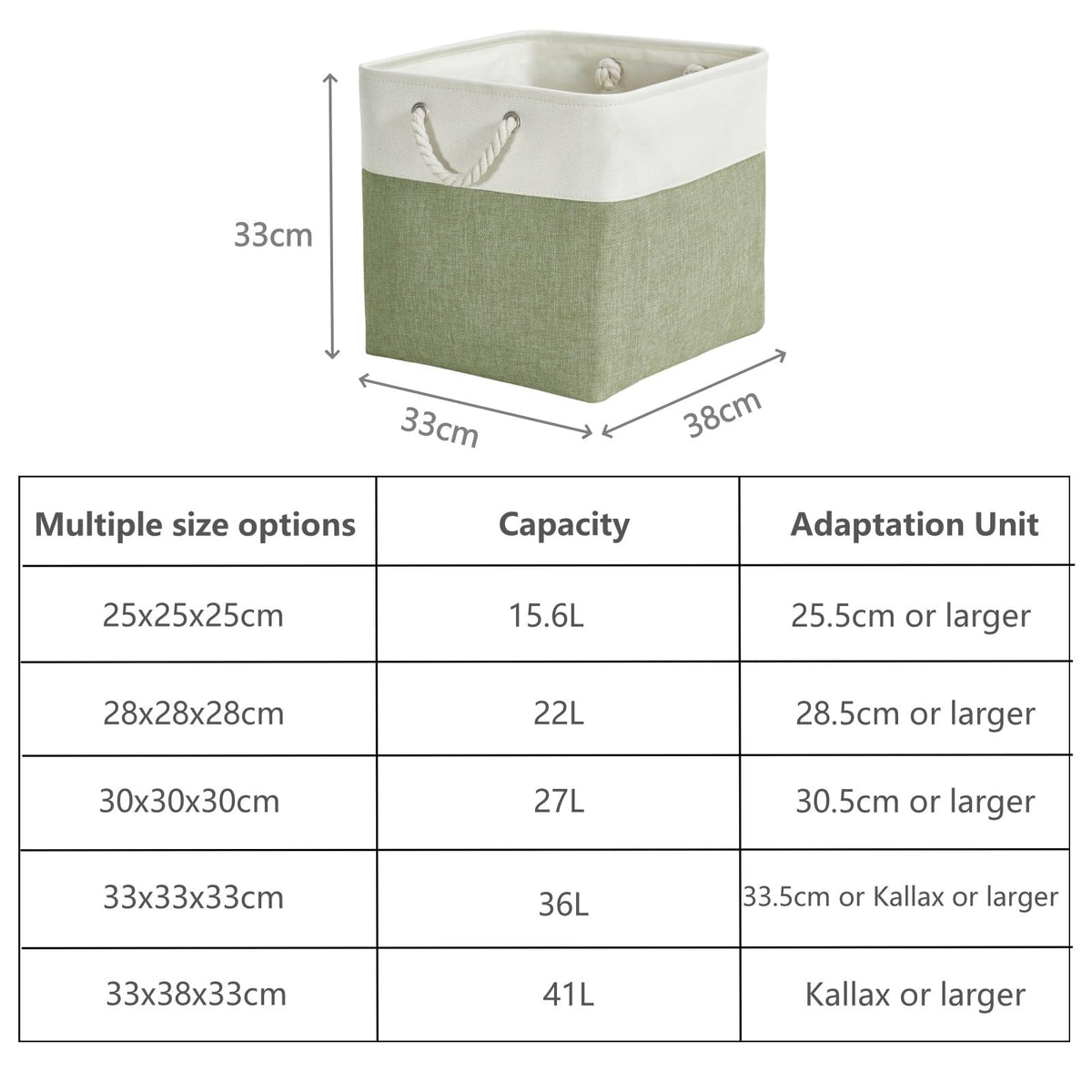 SOCOHOME 33x38x33cm Fabric Storage Boxes, Storage Baskets for Toys Nursery Clothes Shelf Closet(Green/White, Set of 4)