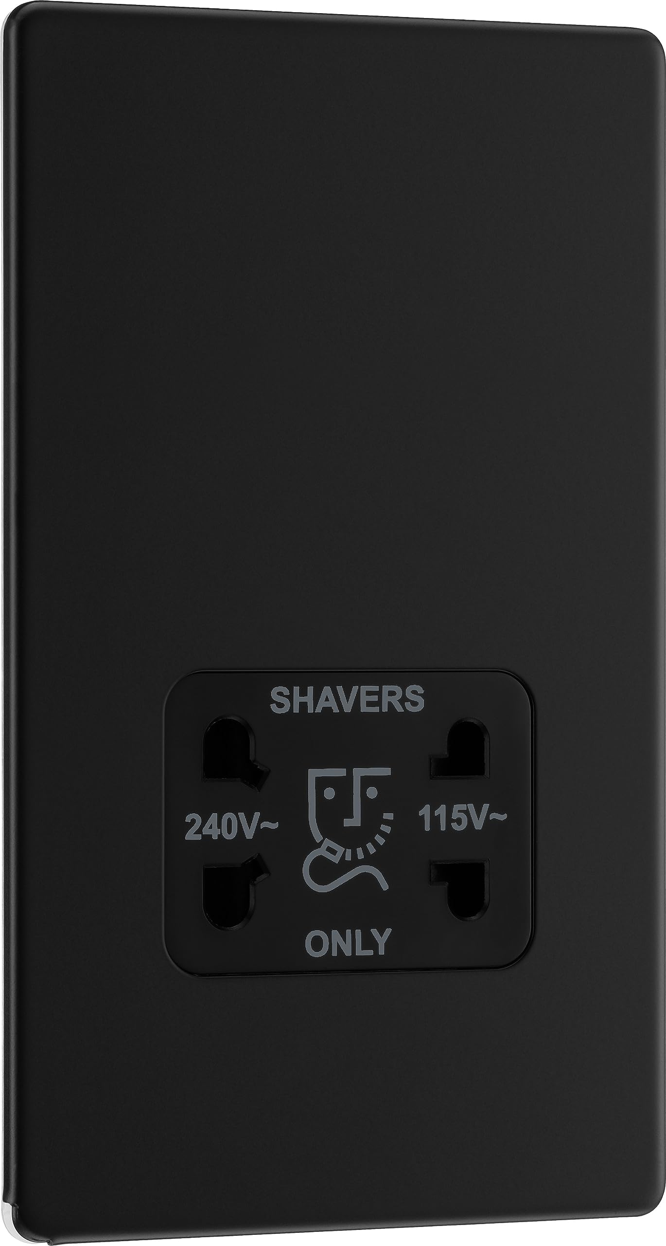 BG Electrical Dual Voltage Shaver Plug Socket, Electric Toothbrush Charger Socket for Bathrooms, Screwless Front Plate, Premium Flatplate, 2-Pin, Matt