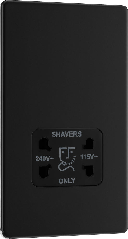 BG Electrical Dual Voltage Shaver Plug Socket, Electric Toothbrush Charger Socket for Bathrooms, Screwless Front Plate, Premium Flatplate, 2-Pin, Matt