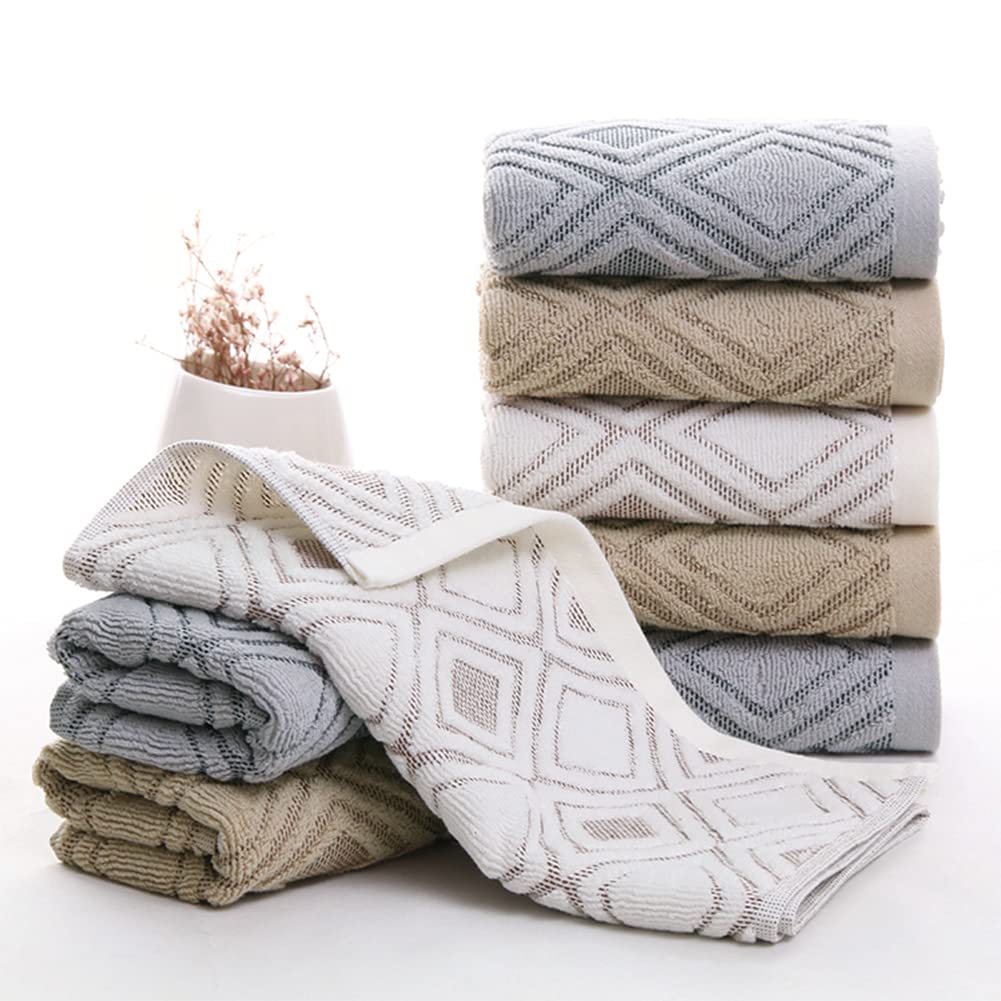 Pidada Hand Towels Set of 4 Diamond Pattern 100% Cotton Absorbent Soft Decorative Towel for Bathroom (Beige Brown)