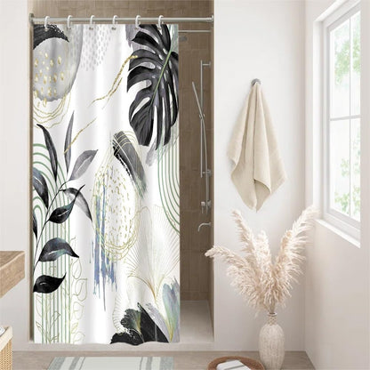 Uiiooazy Anti-Mould Shower Curtain, Narrow Shower Curtain 90 x 180 cm, Black Tropical Palm Leaves Jungle Small Bath Curtains Washable Waterproof