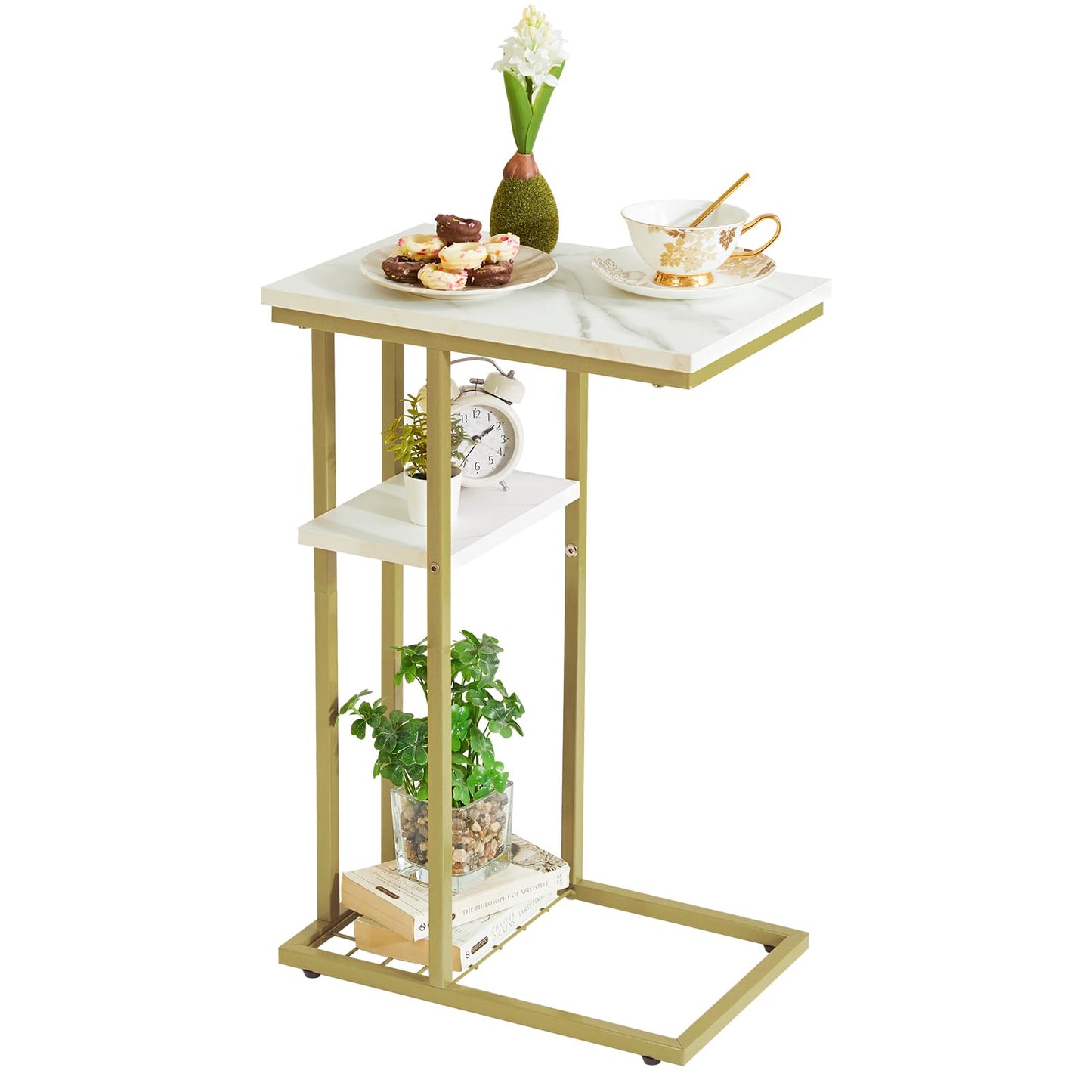 YMYNY C Shaped Side Table, Small Sofa Table Coffee Table for Small Space, Narrow Bedside Tables for Living Room, Bedroom, 40 × 26 × 61.5CM