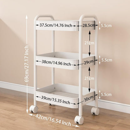 Nikphobos 3 Tier Storage Trolley, Metal Trolley Rolling Utility Cart on Wheels with Hooks, Multi-Purpose Organizer for Kitchen Bathroom Bedroom Office