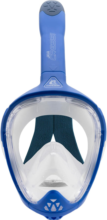 CRESSI Java Full Face Mask Blue/Blue Navy L/XL-Unisex Full Face Snorkel Mask, Ultra Clear Anti Fog Lens, 100% Silicone, Snorkel Dry with Safety
