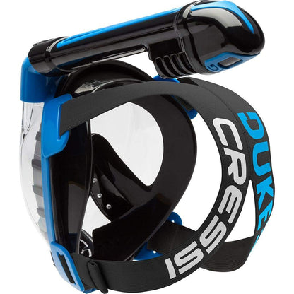 Cressi Duke Full Face Snorkel Dry Mask - Available in Standard Version or with Action Cam Holder, Adult Unisex, Black / Blue, M/L
