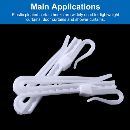 Sorcristy 50 Pcs 7cm Pinch Pleat Curtain Hooks White Plastic Adjustable Curtain Clips Rust Proof Drapery Pins for Window Door Shower Curtains