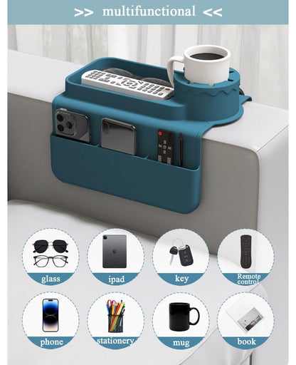 Hosoncovy Silicone Sofa Couch Cup Holder Tray Drink Holder with Side Pockets for Sofa Arm Couch Caddy Anti-Spill for Chair Recliner,Armrest Remote